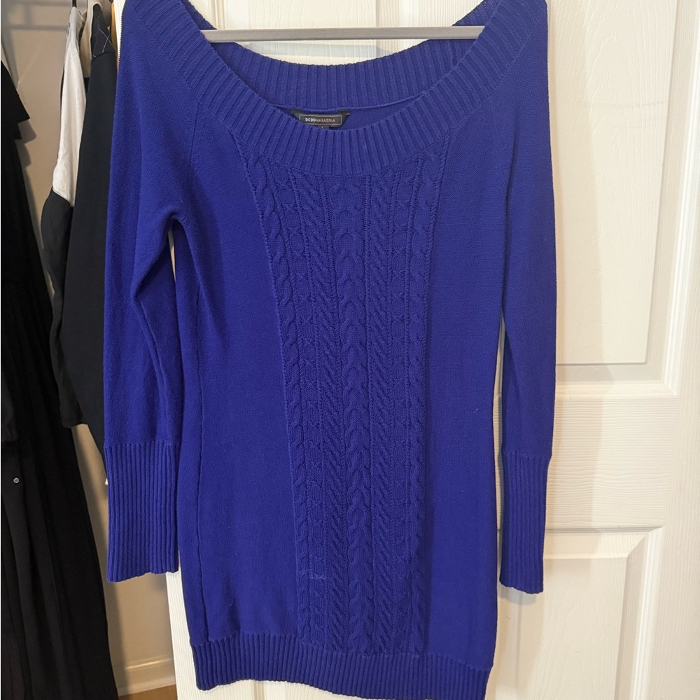 BCBGMaxAzria Royal Blue Off-the-Shoulder Sweater